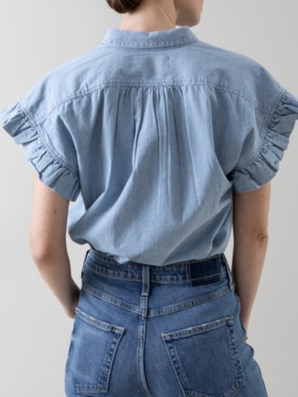 Trovata Birds of Paradis Marianne B Chambray Ruffle Sleeve Shirt S Button Down - Picture 8 of 15